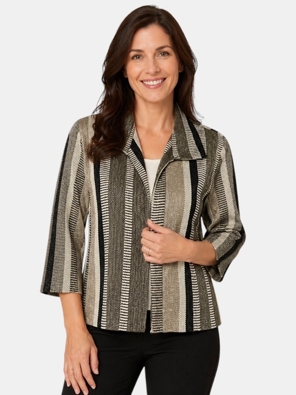 Caroline Rose Art-to-Wear Metallic Stripe Open Jacket Blazer USA Small
